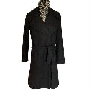 LONDON FOG Women's Wool Blend Midi Coat Sz M, Black, Tie Belt, Fall/Winter